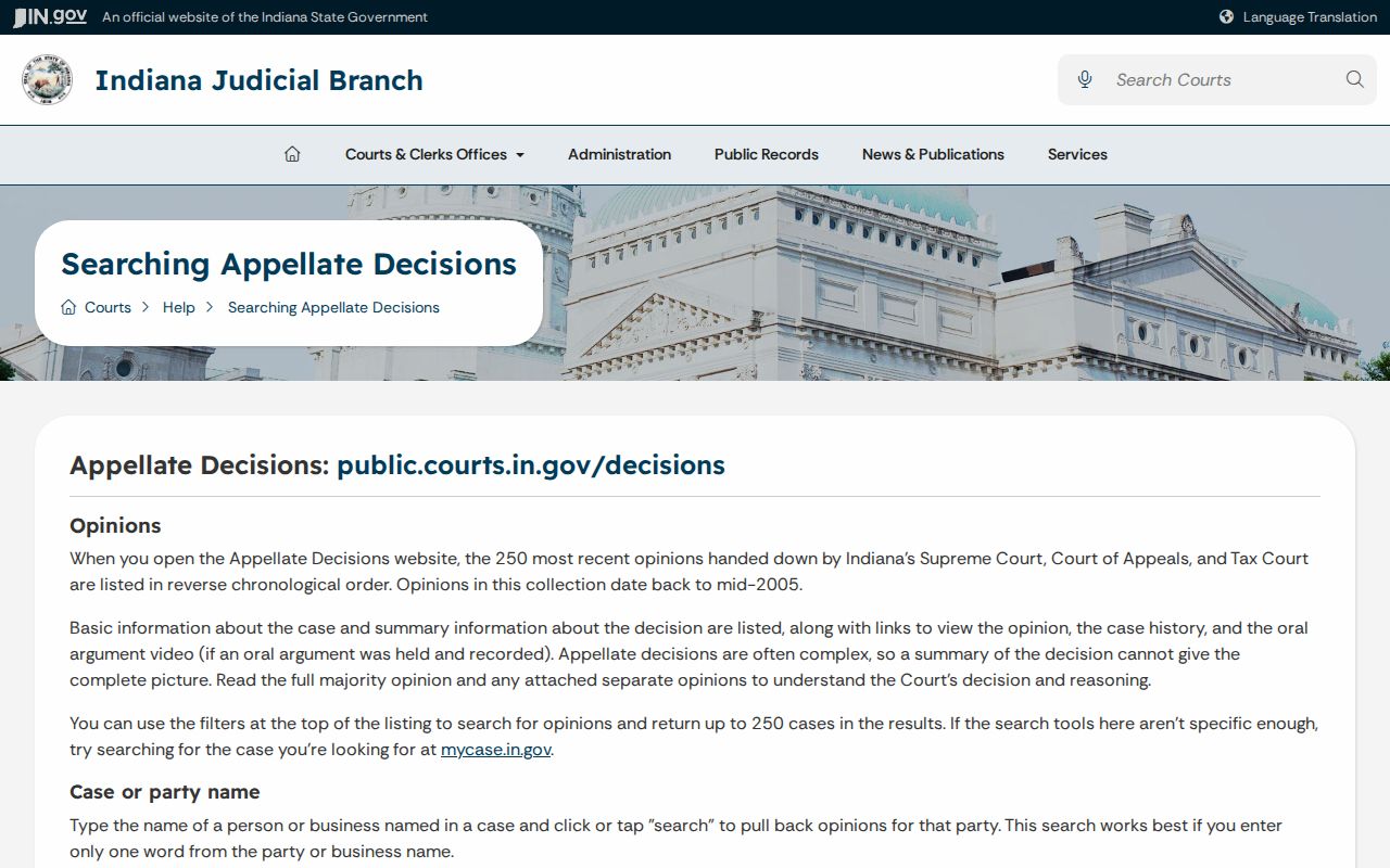 Indiana appellate court opinion search for published decisions and orders