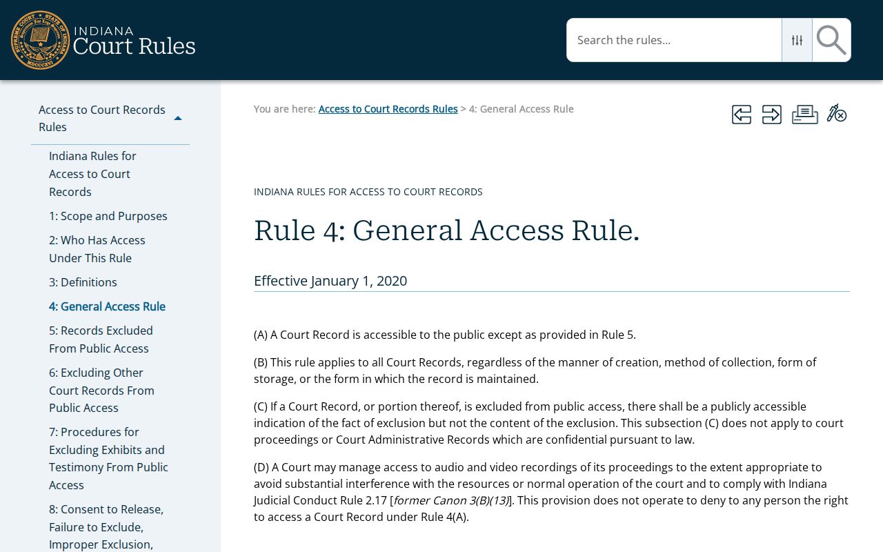 Indiana court records public access presumption under Access Rule 4