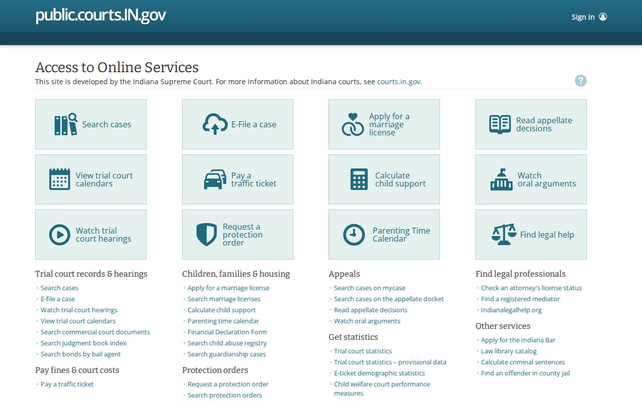 Indiana court records portal for authenticated court professionals